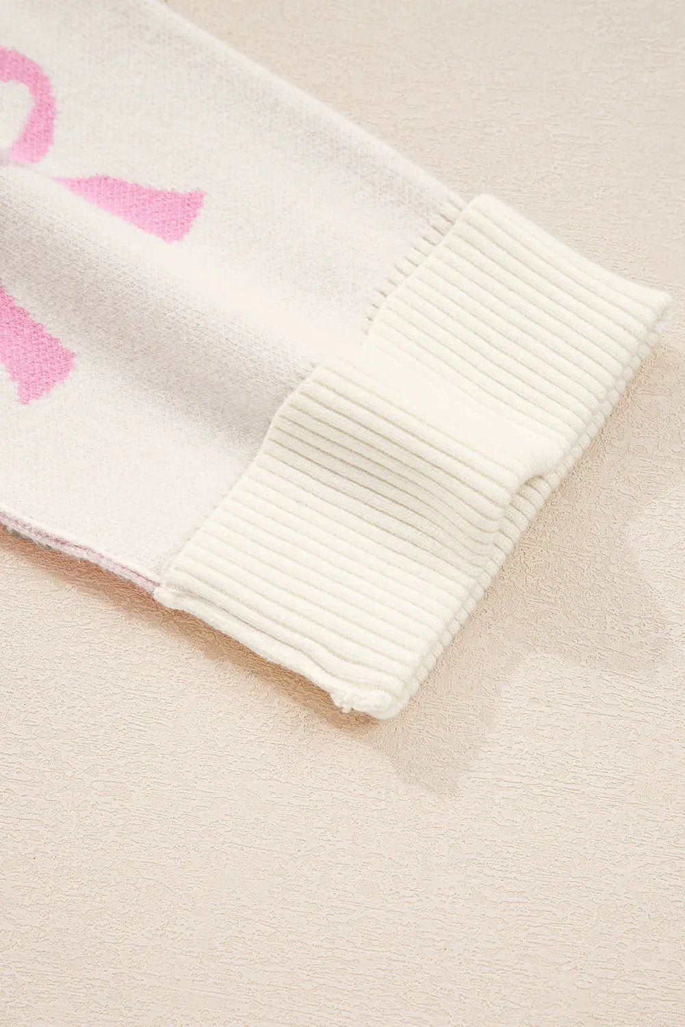 Pink Bow Print Ribbed Trim Drop Shoulder Loose Sweater Dear-Lover Dropshipping